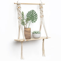 1 x RAW Customer Returns Afuly wall shelf wooden shelf wall boho decoration hanging shelf macrame wall decoration balcony bathroom living room handwoven floating shelf - RRP €23.18