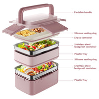 1 x RAW Customer Returns WayEee Bento Box, Lunch Box for Adults with Stainless Steel Compartment, Leak-Proof Lunch Box 1500ml Volume, BPA Free, Keeps Fresh for a Long Time Pink  - RRP €19.15