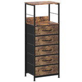 1 x RAW Customer Returns Chest of drawers with 5 fabric drawers, industrial style cabinet, storage cabinet with wooden top, storage chest of drawers for bedroom, hallway, entrance area, living room, rustic brown and black - RRP €63.01