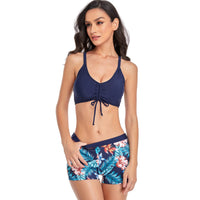 1 x RAW Customer Returns Jarseila Women s Swimsuit High Waisted Swim Shorts Halter Bikini Two Pieces Elegant Beachwear Women s Swimwear Beach Swimsuit, Blue, XL - RRP €34.99