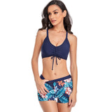 1 x RAW Customer Returns Jarseila Women s Swimsuit High Waisted Swim Shorts Halter Bikini Two Pieces Elegant Beachwear Women s Swimwear Beach Swimsuit, Blue, XL - RRP €34.99