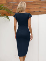 1 x RAW Customer Returns Missufe Wrap Dress Cocktail Dress Party Dress Bodycon Summer Dresses Women Elegant Midi Dress Navy Blue, Medium  - RRP €48.99