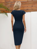 1 x RAW Customer Returns Missufe Wrap Dress Cocktail Dress Party Dress Bodycon Summer Dresses Women Elegant Midi Dress Navy Blue, Medium  - RRP €48.99