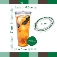 1 x RAW Customer Returns MARFRAND 4 Reusable Plastic Cups with Lid and Straw, Double Walled, 700 ml, Hard Plastic Cup with Straw and BPA-Free - RRP €28.26