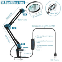 1 x RAW Customer Returns LabTEC LED magnifying glass lamp, magnifying glass with light, table lamp with 5X magnifying glass, dimmable, 3 color modes, 12W 1200LM, 10 brightness levels, magnifying lamp for crafts, reading, repairs, close work - RRP €27.22