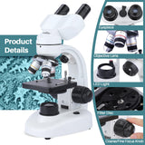 1 x RAW Customer Returns Binocular Microscope, 40X-1000X Compound Binocular Microscope for Adults Kids, with Dual LED Illumination, Microscope Slides, Storage Case, Phone Adapter - RRP €149.99