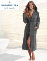 1 x RAW Customer Returns Morgenstern Women s Terry Cloth Cotton Bathrobe with Hood Long Anthracite Size L - RRP €40.28