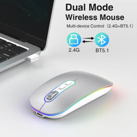 1 x RAW Customer Returns cimetech Bluetooth mouse wireless Bluetooth 5.1 USB 2.4 GHz LED dual mode rechargeable optical office wireless mouse for laptop MacBook Air Pro, iPad, computer, desktop, mouse with USB C adapter - RRP €16.99