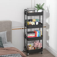 1 x RAW Customer Returns Sywhitta 4 Compartment Plastic Trolley Multifunctional Office Living Room Kitchen Storage Cart with Wheels Black - RRP €36.24