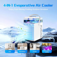 1 x RAW Customer Returns Mobile air conditioners, mini air cooler for rooms, 4 in 1 air conditioning fan and humidifier, USB air cooler with 7 LED lights, 2 modes and 3 speeds for home, office, travel - RRP €69.99