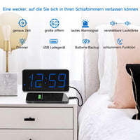 1 x RAW Customer Returns Eachui LED digital alarm clock with charging station, alarm clock with large numbers, brightness and volume adjustable, snooze, 12 24HR, digital clock mains operated blue  - RRP €20.16