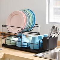 1 x RAW Customer Returns KINGRACK 2 Tier Steel Dish Drainer Rack with Removable Cutlery Holder and Drip Tray, Compact Dish Drainer Rack, Dish Drainer Rack, Kitchen Utensils, Black - RRP €24.0