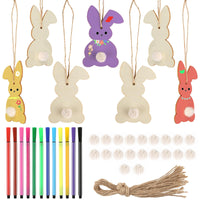 9 x Brand New lahnao 20 pieces Easter decoration, wooden Easter decoration 10 cm, Easter bunny with string, fur ball decoration and watercolor pencils, Easter bunny pendant for the Easter bush - RRP €270.0