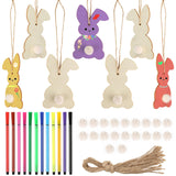 4 x Brand New lahnao 20 pieces Easter decoration, wooden Easter decoration 10 cm, Easter bunny with string, fur ball decoration and watercolor pencils, Easter bunny pendant for the Easter bush - RRP €120.0