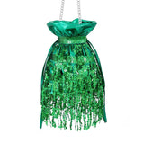 1 x Brand New Ushiny Sequin Tassel Bag for Women Girls Shoulder Bag Fringe Handbag Cross Body Bag Rave Outfit Green  - RRP €51.6