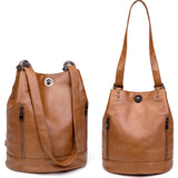 2 x RAW Customer Returns Kiepoar women s leather backpack shoulder bag elegant bucket bag, large leather backpack waterproof 2 in 1 as fashion backpack and shoulder bag, daypack lightweight fashion, bag for work school travel, brown - RRP €85.98