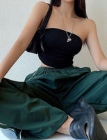 1 x Brand New GRMLRPT Women s Cargo Pants Y2K Baggy High Waist Wide Leg Low Waist Aesthetic Vintage Oversized Harajuku 105s Casual Pants Streetwear Track Pants Teenager Girls Elastic Waist Wide Green, L  - RRP €27.6