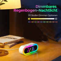 1 x RAW Customer Returns REACHER Colorful LED digital alarm clock with 2 alarm times, colorful night light, loud, snooze, dimmable, 7 alarm tones, , with day of the week, timer, compact clock for bedside table, mains operated... - RRP €19.74