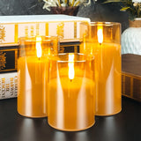 1 x RAW Customer Returns HL Rechargeable Flickering Flameless Candles, Gold Glass Realistic LED Battery Operated Candles with Remote Timer Pillar Candles for Festival Christmas Home Decor 3 Pack - RRP €52.0