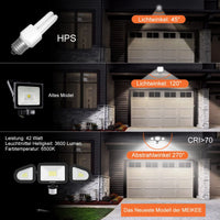 1 x RAW Customer Returns MEIKEE 42W LED spotlight with motion detector outdoor 3600LM outdoor spotlight IP66 waterproof LED floodlight 6500K three-head 180 adjustable LED spotlight for garage garden terrace yard - RRP €33.01