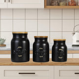 1 x Brand New Karisky Canister Sets for Kitchen Counter, Ceramic Kitchen Canister with Airtight Bamboo Lids, Modern Farmhouse Coffee Tea Sugar Storage Jar for Countertop Decor, Set of 3, Black - RRP €45.95