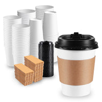 1 x Brand New WUHUIXOZ 120 Sets 340ml Paper Coffee Cup with Black Dome Lid and Kraft Paper Sleeve, Medium Grande - RRP €25.0