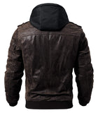 1 x RAW Customer Returns KEFITEVD Leather Jacket Men Transition Jacket Autumn Winter Leather Jacket Men Vintage Men s Jacket Detachable Hood Faux Leather Motorcycle Jacket Men Coffee M - RRP €80.65