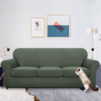 1 x RAW Customer Returns MAXIJIN Stretch Sofa Cover Thick Couch Cover with Separate 3 Pillowcases Jacquard Check Slipcover Sofa Living Room with Elastic Bands and Foam Rods 4 Seater, Army Green  - RRP €42.99