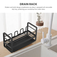 1 x Brand New Pyatofyy for Sink Organizer Brush Holder Cleaning Soap Brush Drain with Drain Tray, Multifunction, Black  - RRP €20.4