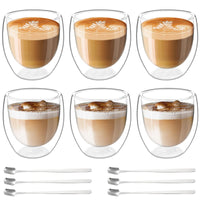 1 x RAW Customer Returns Latte Macchiato Glasses Double-Walled Espresso Cups Set 6 x 80ml Double-Walled Glasses with 6 Spoons, Cappuccino Cups Coffee Glasses Coffee Cups Iced Coffee Glass Thermo Glasses Coffee Mugs - RRP €20.4