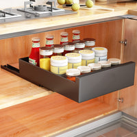 1 x RAW Customer Returns SAYZH Telescopic Drawer, Pull Out Drawer Shelves for Kitchen Cabinet, Pull Out Extendable Sliding Drawer, No Drill and Nails Needed Black, 30CM W x 43CM D x 9CM H  - RRP €42.29