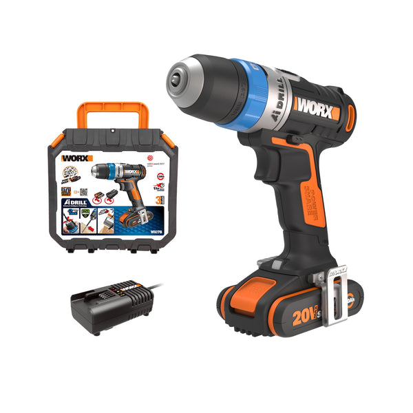 1 x RAW Customer Returns WORX 18V 20V MAX аккумуляторная дрель-шуруповерт с Bitlock WX178, электронная регулировка крутящего момента, импульсный режим, патрон 10 мм, компактная и легкая, с аккумулятором PoweShare и зарядным устройством - рекомендуемая розничная цена 106,99 евро – Jobalots Europe