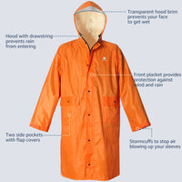 1 x RAW Customer Returns Anyoo Unisex Lightweight Raincoat Hooded Poncho Compact Reusable Waterproof Poncho with Sleeves for Backpacking Camping Outdoor, Orange, One Size - RRP €24.19