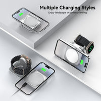 1 x RAW Customer Returns LULULOOK Aluminum 2 in 1 Foldable Wireless Charging Station, Magnetic Wireless Charger for iPhone 16 Pro Max 16, 5W Fast Charging for Apple Watch Ultra 2 Ultra, AirPods, Multiple Devices Silver  - RRP €47.89