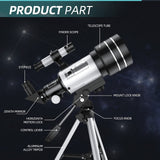 1 x RAW Customer Returns Telescope for Kids and Adults, 70mm Aperture Refractor Telescopes for Astronomy Beginners, Portable Travel Telescope with Cell Phone Adapter and Wireless Remote Control, Astronomy Gifts for Kids - RRP €77.96