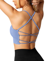 1 x RAW Customer Returns ZAAYO Women s Gym Bra Padded Crossback Fitness Sports Bra Removable Chest Pad Yoga Tops Knitted Seamless Sportswear Light Blue Medium - RRP €23.18