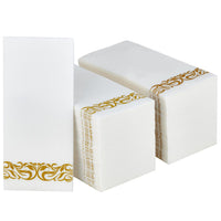 1 x RAW Customer Returns LEKOCH 100 PCS Disposable Napkins White with Gold Design, Air Laid Fabric-Like Napkins For Wedding Premium QUALITY, 43x30 cm - RRP €22.99