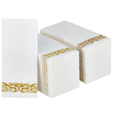 1 x RAW Customer Returns LEKOCH 100 PCS Disposable Napkins White with Gold Design, Air Laid Cloth-Like Napkins For Wedding Premium QUALITY, 43x30 cm - RRP €22.99