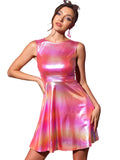 1 x RAW Customer Returns Allegra K Women s Mini Dress Sleeveless Metallic Glitter Round Neck A Line Holographic Party Dress Pink L - RRP €40.84