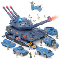 1 x RAW Customer Returns KADAYAYA Toy Tank, Rocket Tank Toy with 6 Army Toys and 8 Soldiers, Military Toys with Lights and Sounds for 3 4 5 6 7 Year Old Boys Blue  - RRP €32.98