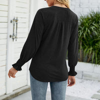 1 x Brand New Women s Blouse V-Neck Ruffle Long Sleeve Shirt Elastic Cuffs Top Shirt Long Sleeve Pure Color Sweatshirt Loose Casual Basic Tops Pullover XL-Black  - RRP €27.6