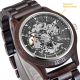 1 x RAW Customer Returns Alienwork Automatic Watch Wristwatch Men Black Wooden Bracelet Skeleton Wooden Watch - RRP €62.51