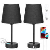 1 x RAW Customer Returns Kakanuo Bedside Lamp Touch Dimmable Set of 2, Table Lamp with Charging Function USB A C Ports Sockets 2 LED Bulbs, Black Lampshade, Small Lamp for Bedroom Living Room Baby Room Office - RRP €63.19