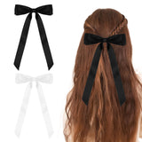 2 x Brand New WLLHYF 2pcs Silky Satin Hair Clips with Bow Ribbon Hair Band Metal Ponytail Holder Tassel Claw Clip Hair Clips with Long Tail Hair Accessories for Women Girls Teens Kids - RRP €6.32