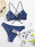 1 x RAW Customer Returns ZAFUL Women s Bikini Set with Adjustable Push Up Bra and Floral Triangle Bottom, Blue-3., M - RRP €42.99