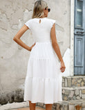 1 x RAW Customer Returns Yuson Girl Dress Women s Summer Dress Long Casual Round Neck Flutter Sleeve Maxi Dresses Summer Knee-Length Beach Dress Elastic Waist Long Dresses Tiered Ruffle A Line Dress White, M  - RRP €41.49