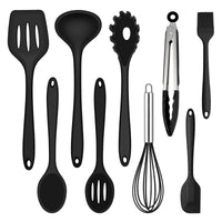 1 x RAW Customer Returns Kitchen utensil set, Joyfair 9 pieces black kitchen utensils silicone, heat-resistant cooking utensils cookware set with spatula whisk grill tongs, non-stick cooking cutlery for cooking and baking - RRP €18.65