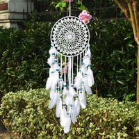 1 x RAW Customer Returns EasyBravo Grand Boho Dream Sensor Feather White and Blue Pearl Marams Wall Decor 20cm Circle 70cm Long - RRP €13.99