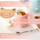 1 x RAW Customer Returns Cat Cup Cute Ceramic Coffee Cup with Lid, Stainless Steel Spoon, Novelty Morning Cup Tea Milk Christmas Mug Gift Tea Cup with Lid and Strainer Gifts for Women 380ML Pink  - RRP €18.14