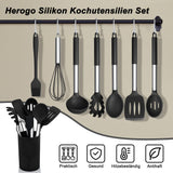 1 x RAW Customer Returns Herogo Silicone Kitchen Utensil Set, 22-Piece Black Cooking Utensils Cooking Cutlery Set with Utensil Holder, Heat-Resistant Kitchen Utensils with Stainless Steel Handle, Non-Stick Healthy - RRP €26.21